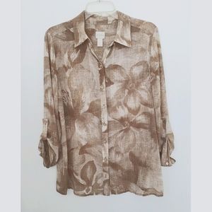 Chico's beige & white wrap back button down top